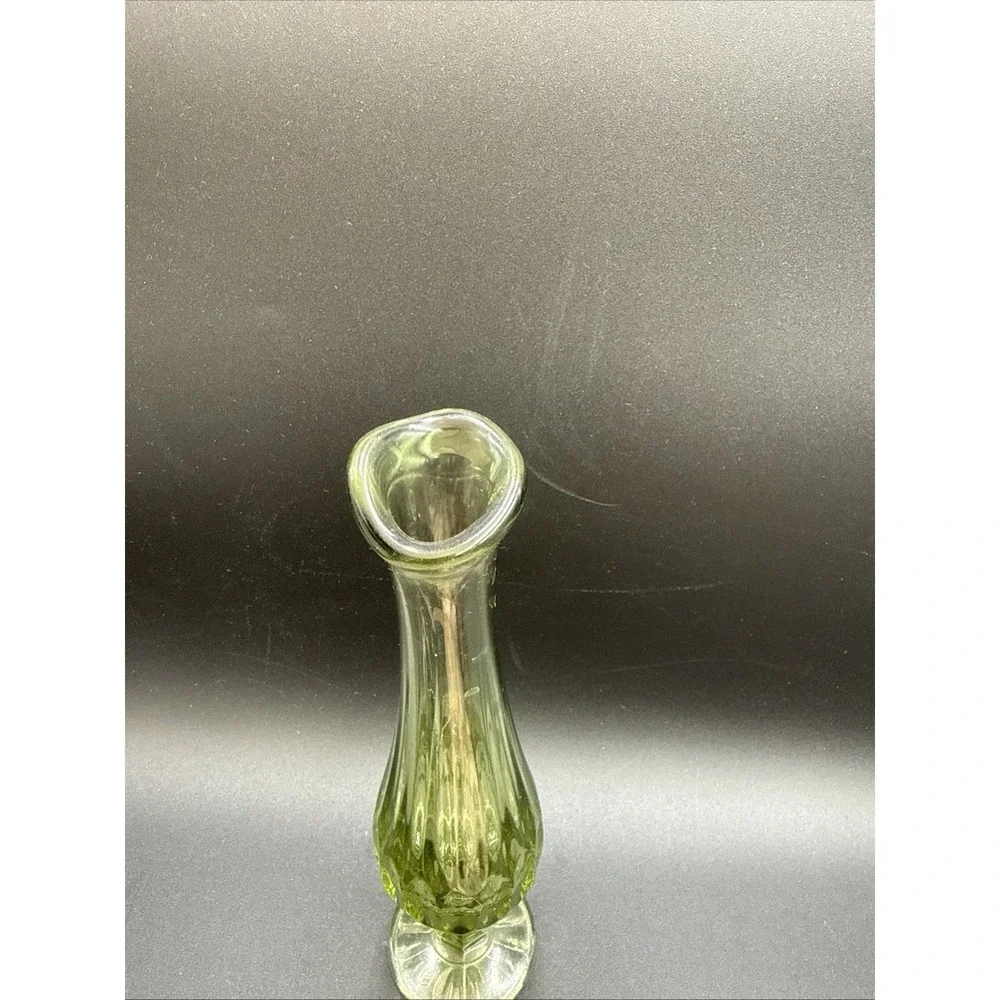 Vintage Fenton Colonial Green Swung Glass Vase Thumbprint 9.25